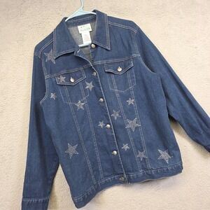 Quacker Factory Denim Jacket Womens S Blue‎ Star Embellished Medium Wash Western